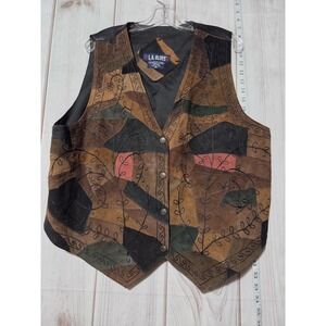 LA Blues Vest Womens 2XL Suede Leather Patchwork Boho Embroidered Western